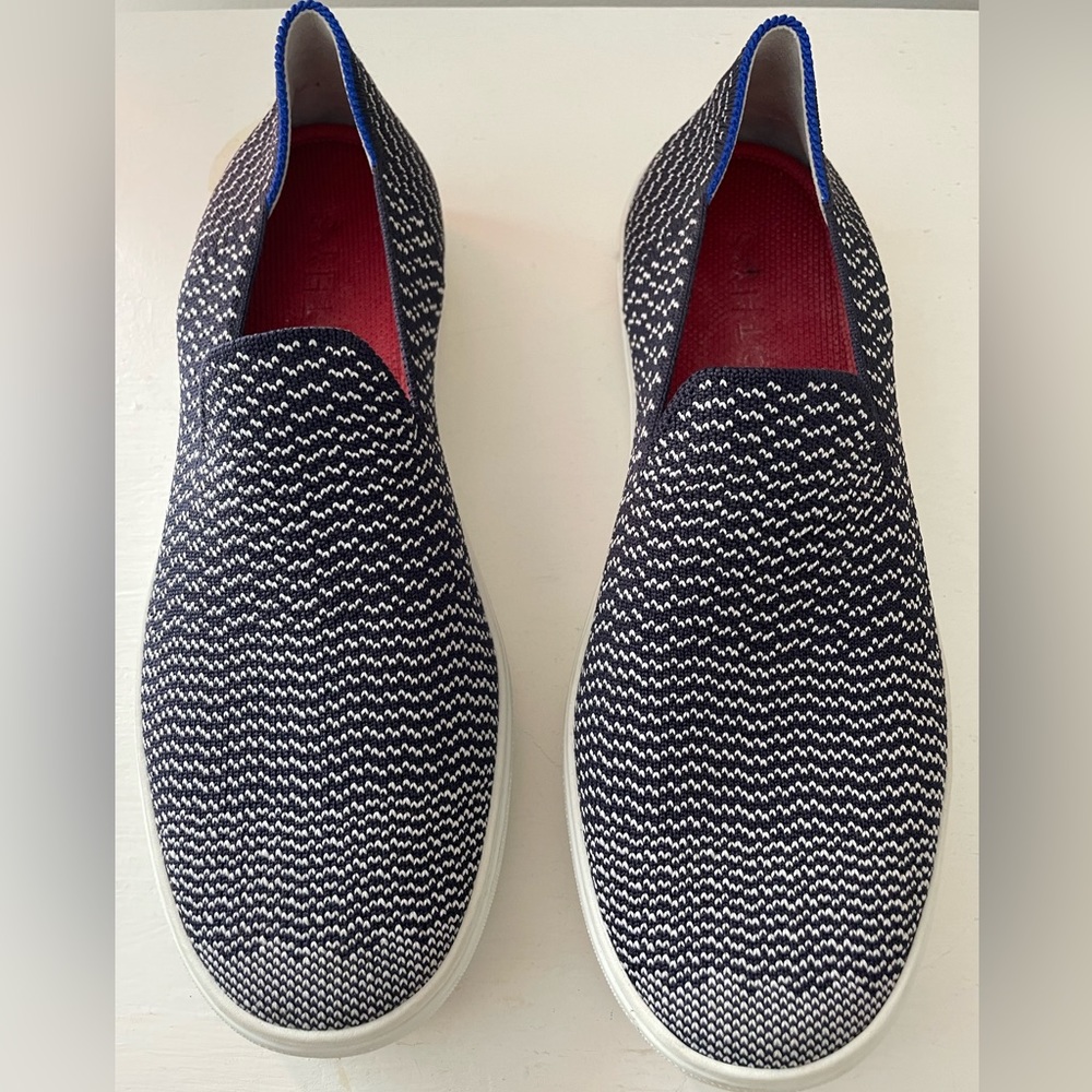 Rothy’s Slip-On Sneaker - Navy Blue / White / Red Stripe - Size 8 - gently worn